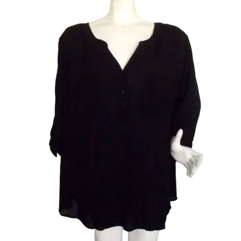 new TORRID Top, 4/4X, Black, Long Tab Sleeve, Pockets, Challis Pullover